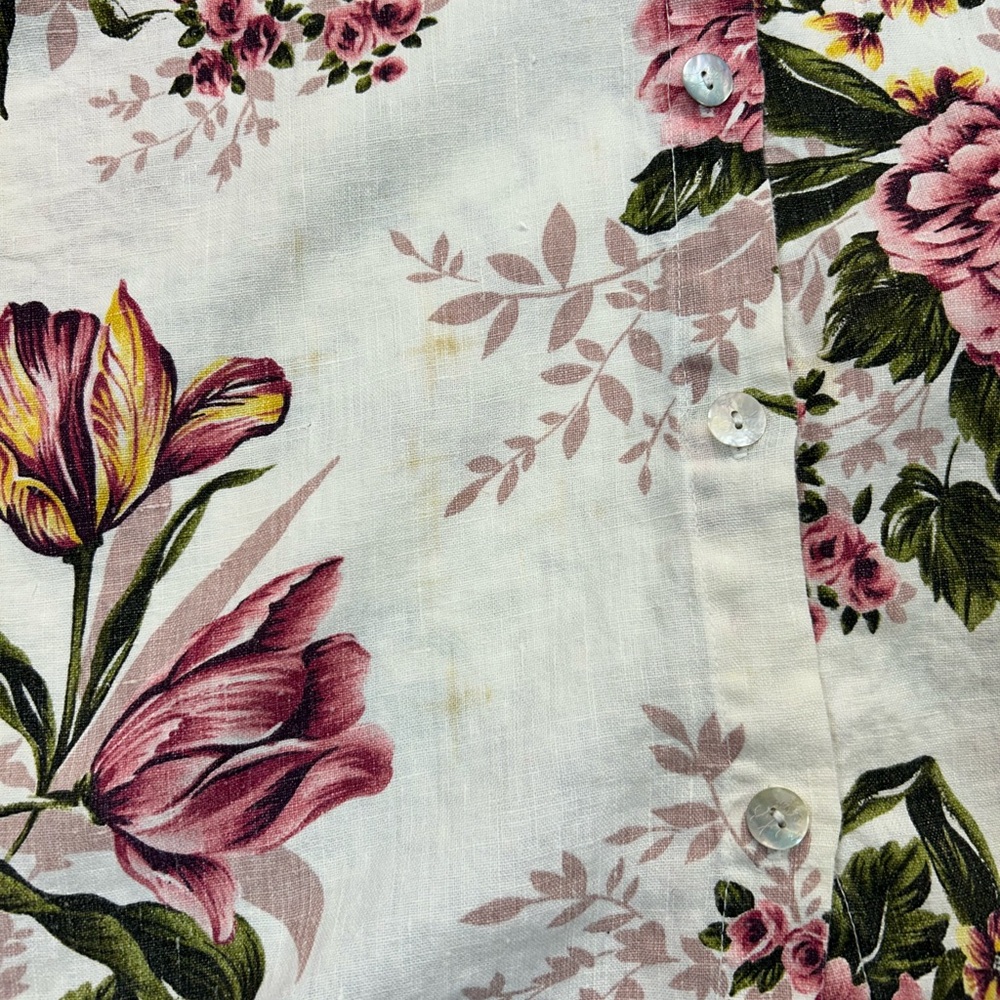 100% Linen Floral Women Pajamas Set - Pink and Cream.XL - Picture 3 of 11